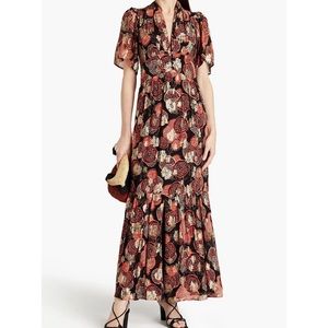 ba&sh Hide floral-print metallic fil coupé georgette maxi dress Size 8 US